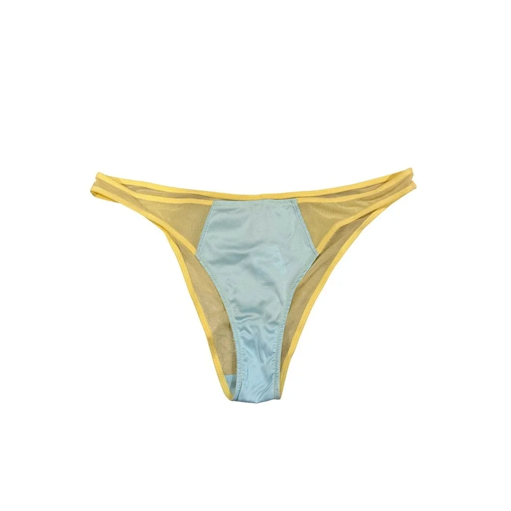 Lyrebird Anthropologie Mesh Satin Bikini Panties Yellow Blue Medium‎ NWT